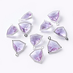 Glass Pendants, with Eco-Friendly Alloy Open Back Berzel Findings, Faceted, Triangle, Silver Color Plated, Lilac, 17x14.5x7mm, Hole: 1.2mm(GLAA-A037-F-10S)