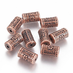 Tibetan Style Alloy Flower Pattern Column Beads, Cadmium Free & Nickel Free & Lead Free, Red Copper, 17x10mm, Hole: 2.5mm(X-TIBEB-7424-R-NR)