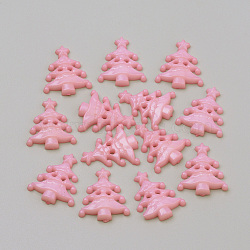 2-Hole Acrylic Buttons, Christmas Tree, Pink, 21.5x18x3.5mm, Hole: 1.5~2mm(BUTT-Q037-14I)