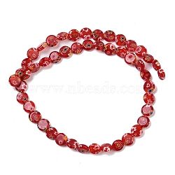 Handmade Millefiori Lampwork Beads Strands, Flat Round, FireBrick, 7.5~8x3mm, Hole: 0.6mm, about 48pcs/strand, 14.06''~14.17''(35.7~36cm)(LAMP-G166-17A-05)