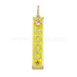 Real 18K Gold Plated Brass Micro Pave Cubic Zirconia Pendants, Rectangle with Word, Yellow, 49x9x4mm, Hole: 7.5x5mm(KK-R159-07D-G)