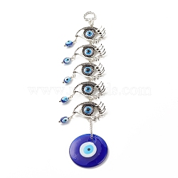 Glass Turkish Blue Evil Eye Pendant Decoration, with Alloy Horse Eye Design Charm, for Home Wall Hanging Amulet Ornament, Antique Silver, 280mm, Hole: 13.5x10mm(HJEW-I008-04AS)