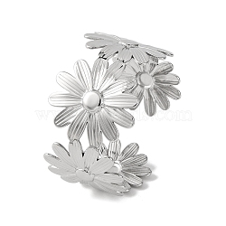 Flower 304 Stainless Steel Bangles for Women, Stainless Steel Color, Inner Diameter: 2-1/8x1-7/8 inch(5.5x4.8cm)(BJEW-B104-08P)