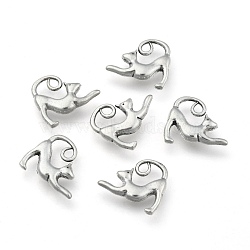 Tibetan Style Alloy Kitten Pendants, Cadmium Free & Lead Free, Stretching Cat Shape, Antique Silver, 14x17x3.5mm, Hole: 2.5mm(TIBEP-A22092-AS-LF)