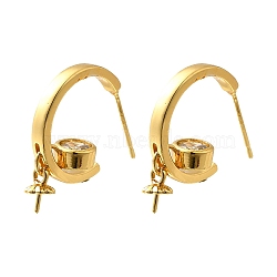 Brass Stud Earring Findings, Cadmium Free & Lead Free, Long-Lasting Plated, Golden, 26x6mm, Pin: 1mm(KK-R217-14G)