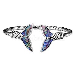 Mermaid Tail Alloy Enamel Cuff Bangle, Adjustable Mermaid Open Bracelet Jewelry Gift for Women, Antique Silver, Inner Diameter: 2-1/4 inch(5.8cm)(JB744A)