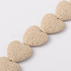 Synthetic Lava Rock Bead Strands, Heart, Dyed, Beige, 27~30x28~30x8~10mm, Hole: 1mm, about 15pcs/strand, 15.3 inch(G-N0113-17)