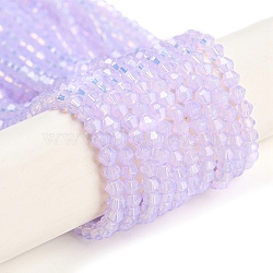 Baking Painted Transparent Glass Beads Strands, Imitation Opalite, Faceted, Bicone, Lilac, 3.5x2.5mm, Hole: 0.7mm, about 135pcs/strand, 16.85 inch(42.8cm)(DGLA-F029-J2mm-07)