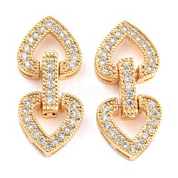 Brass Micro Pave Clear Cubic Zirconia Clasps, Heart, Real 18K Gold Plated, 25mm, Heart: 11x12x4mm, Clasp: 11x3x4.5mm(KK-D048-03G)