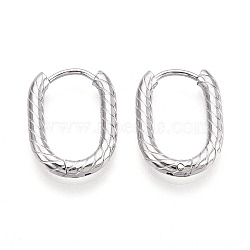 304 Stainless Steel Hoop Earrings, Textured Oval, Stainless Steel Color, 18x13~13.5x2.5mm(STAS-T074-30P)