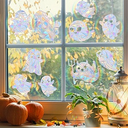 Halloween Ghost Rainbow Prism Electrostatic Window Stickers, PVC Anti Collision Stickers, for Windows, Glass Doors, Mirrors Decorations, Clear AB, 300x220mm(PW-WG3EC3A-01)