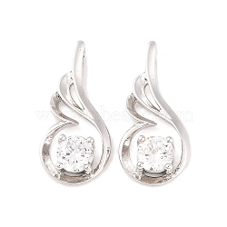 Wing Real Platinum Plated Brass Cubic Zirconia Pendants, 24.5x12x4mm, Hole: 2mm(ZIRC-R014-11)