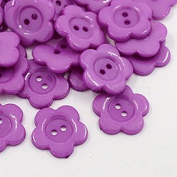 Acrylic Sewing Buttons for Costume Design, Plastic Buttons, 2-Hole, Dyed, Flower Wintersweet, Dark Orchid, 16x2mm, Hole: 1mm(BUTT-E074-B-07)