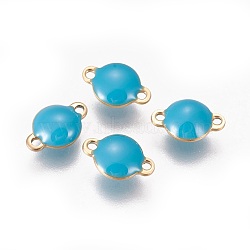 Ion Plating(IP) 304 Stainless Steel Enamel Links connectors, Enamelled Sequins, Flat Round, Golden, Deep Sky Blue, 12x8x4mm, Hole: 1.4mm(STAS-F206-01G-B04)