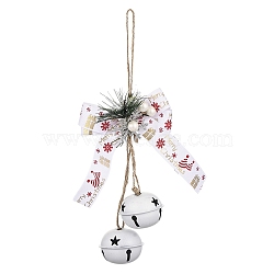 Christmas Theme Cloth Bowknot Pendant Decorations, with Iron Bell for Christmas Tree Hanging Ornaments, White, 240x180mm(HJEW-Q002-01A)