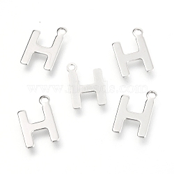 201 Stainless Steel Charms, Alphabet, Letter.H, 12x7.9x0.6mm, Hole: 1.2mm(STAS-C021-06P-H)