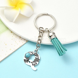 Alloy with Resin Imitation Synthetic Turquoise Keychain, with Tassel Pendant and Iron Rings, Letter Q, 8cm, Pendant: 25~35mm(KEYC-YW00087-17)