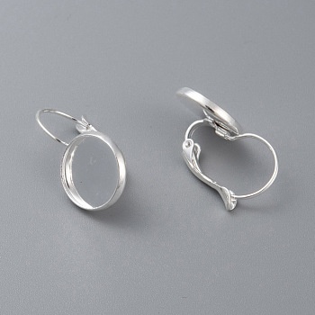 304 Stainless Steel Leverback Earring Settings, Flat Round, Silver, Tray: 8mm, 18x10x11mm, Pin: 0.7mm