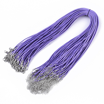 Waxed Cotton Cord Necklace Making, with Alloy Lobster Claw Clasps and Iron End Chains, Platinum, Medium Orchid, 44~48cm, 1.5mm