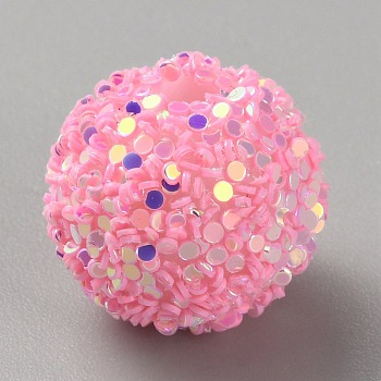 Opaque Acrylic Beads, Round, Pearl Pink, 15.5x14.5mm, Hole: 2.3mm