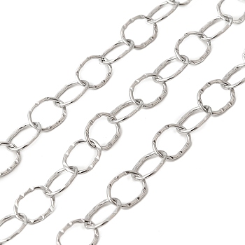 304 Stainless Steel Textured Ring Link Chains, Soldered, with Spool, Stainless Steel Color, 9x6.5x0.8mm