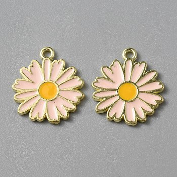 Light Gold Plated Alloy Enamel Pendants, Daisy Charms, Lavender Blush, 18x16x1mm, Hole: 1.3mm