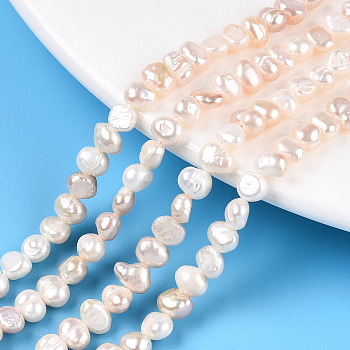 Natural Cultured Freshwater Pearl Beads Strands, Baroque Keshi Pearl Beads, Two Sides Polished, Creamy White, 4~5x4.5~6.5x2.5~4mm, Hole: 0.5mm, about 37~39pcs/strand, 6.69~6.89 inch(17~17.5cm)