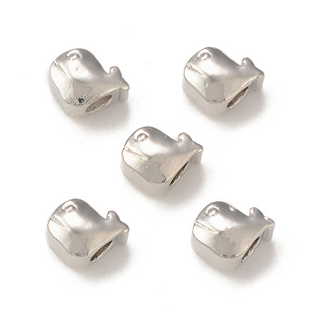 Rack Plating Alloy Beads,  Whale Shape, Platinum, 8.5x9x6.7mm, Hole: 3.8mm