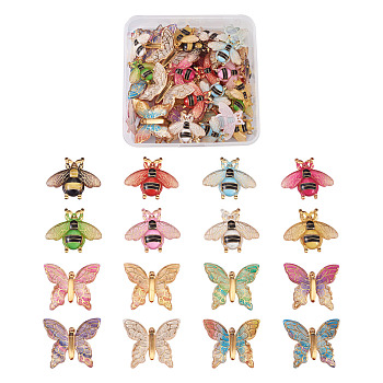 Pandahall Transparent Acrylic Pendants, with Plated Bottom, Butterfly/Bees, Mixed Color, 34x39x5.5mm, Hole: 1.2mm, 8 colors, 4pcs/color, 64pcs/box