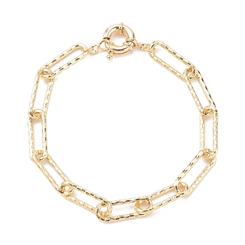 Brass Textured Paperclip Chain Anklets, with Spring Ring Clasps, Golden, 9-1/8 inch(23cm)