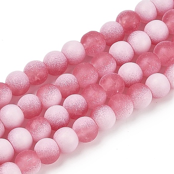 Frosted Crackle Glass Beads Strands, Rondelle, Pale Violet Red, 8x7mm, Hole: 1.6mm, about 106pcs/strand, 30.31''(77cm)