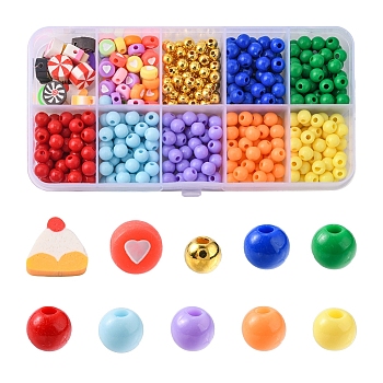 470Pcs Opaque Acrylic Beads, with 70Pcs ABS Plastic Beads and 20Pcs Handmade Polymer Clay Beads, Mixed Shape, Mixed Color, 560pcs/box