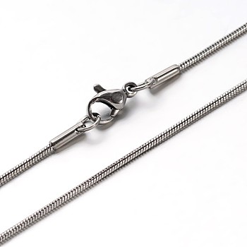 304 Stainless Steel Snake Chains Necklaces, with Lobster Clasps, Stainless Steel Color, 23.7 inch(60.2cm), 1.2mm