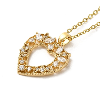 Brass Rhinestone Pendant Necklaes, Stainless Steel Necklaces, Heart, Golden, 16.14 inch(41cm)