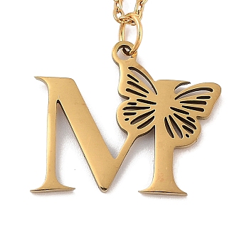 Vacuum Plating 201 Stainless Steel Necklaces, Letter M, 12.09 inch(30.7cm) pendant: about 17.5x21mm.