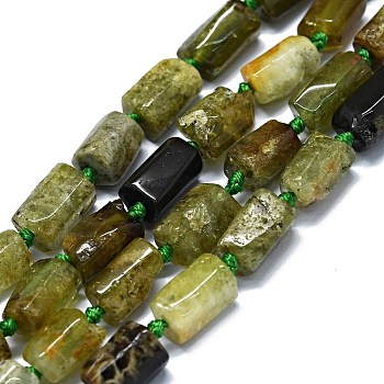 Natural Green Garnet Beads Strands, Nuggets, 6~12x6~7mm, Hole: 0.8mm, about 26~35pcs/strand, 15.55''~16.14''(39.5~41cm)