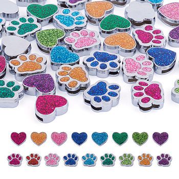 Alloy Enamel Slider Charms and Large Hole Beads, Mixed Shapes, Platinum, Mixed Color, 34pcs/Box