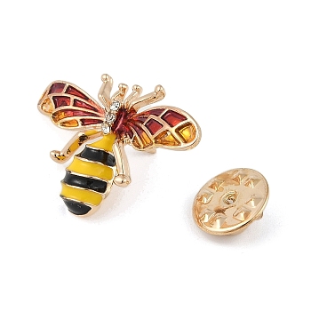 Little Bee Enamel Pins, Zinc Alloy Rhinestone Insect Brooches for Backpack Clothes, Yellow, Golden, 33.5x20.5mm