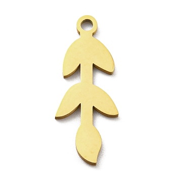 Ion Plating(IP) 316L Surgical Stainless Steel Pendants, Laser Cut, Leafy Branch Charms, Real 18K Gold Plated, 19.5x8x1mm, Hole: 1.5mm