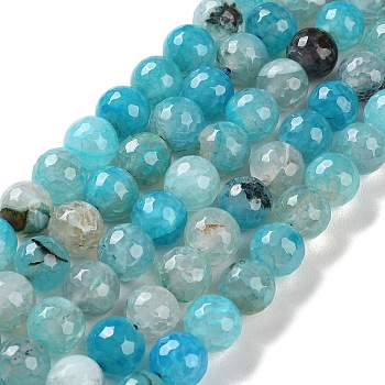 Natural Agate Beads Strands, Dyed & Heated, Faceted, Round, Light Sky Blue, 10mm, Hole: 0.8mm, about 37pcs/strand, 14.96''(38cm)