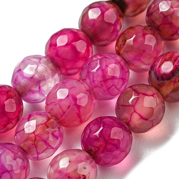 Natural Agate Beads Strands, Dyed & Heated, Round, Faceted, Deep Pink, 6mm, Hole: 1mm, about 62pcs/strand, 14.37~14.76 inch(36.5~37.5cm)