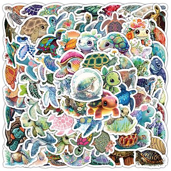 100Pcs Turtle PVC Waterproof Sticker Labels, Self-adhesion, for Suitcase, Skateboard, Refrigerator, Helmet, Mobile Phone Shell, Mixed Color, 50~80mm