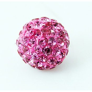Pave Disco Ball Beads, Polymer Clay Rhinestone Beads, Grade A, Round, Rose, PP12(1.8~1.9mm), 8mm, Hole: 2mm