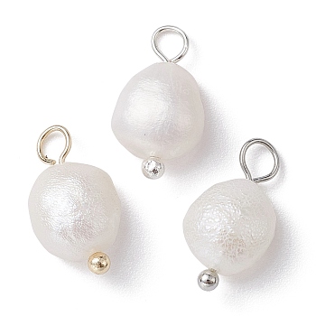 3Pcs 3 Colors Natural Pearl Potato Charms, with Brass Loops, Mixed Color, 13~15x6~8x6mm, Hole: 2.8mm, 1pc/color