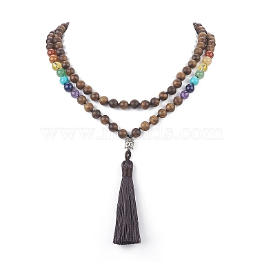 Буддийское ожерелье из натуральных и синтетических камней и дерева(NJEW-JN04308)-3