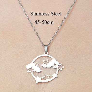 201 Stainless Steel Hollow Cloud & Star Pendant Necklace(NJEW-OY001-86)-3