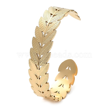 304 Stainless Steel Leafy Branch Cuff Bangle for Women(BJEW-D061-06G)-2