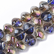 Electroplate Glass Beads Strands, Shell Shape, Blue, 12x14.5x10mm, Hole: 1mm, about 50~51pcs/Strand, 24.41 inch(62cm)(EGLA-S189-002B-03)