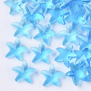 Transparent Glass Charms, Starfish/Sea Stars, Cyan, 14x15x6mm, Hole: 0.8mm(GLAA-N033-01J)