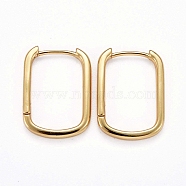 Brass Huggie Hoop Earrings, Long-Lasting Plated, Rectangle, Real 18K Gold Plated, 22x16x2mm, Pin: 0.8mm(KK-H741-05G)